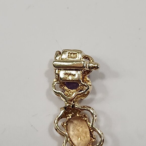 14K Solid Yellow Gold Multicolored Stone Flower Design Bracelet 7" - Picture 7 of 9